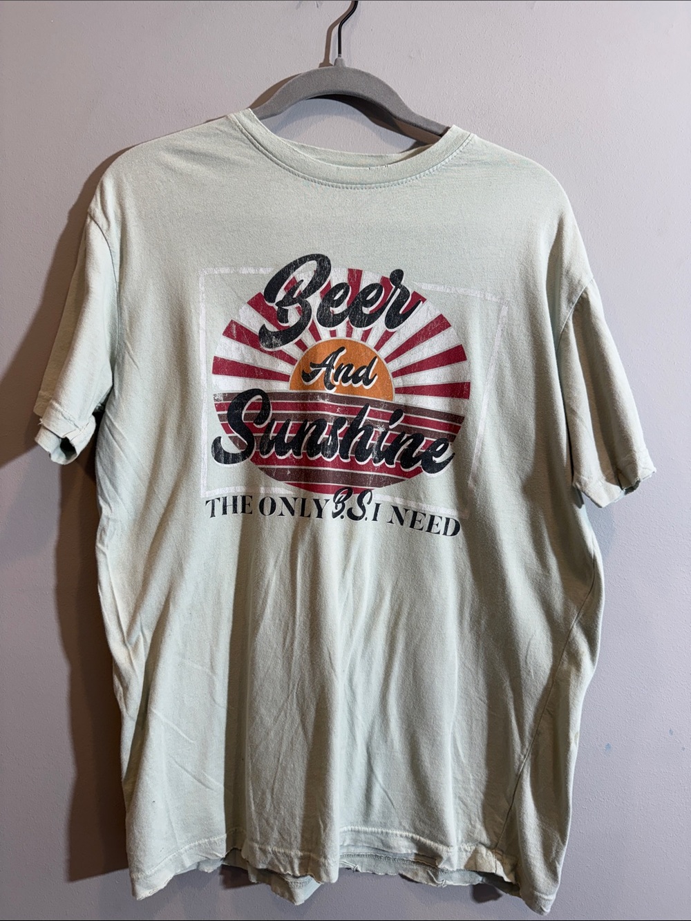 American Highway-Beer and Sunshine Graphic Tee - Light Sage Green